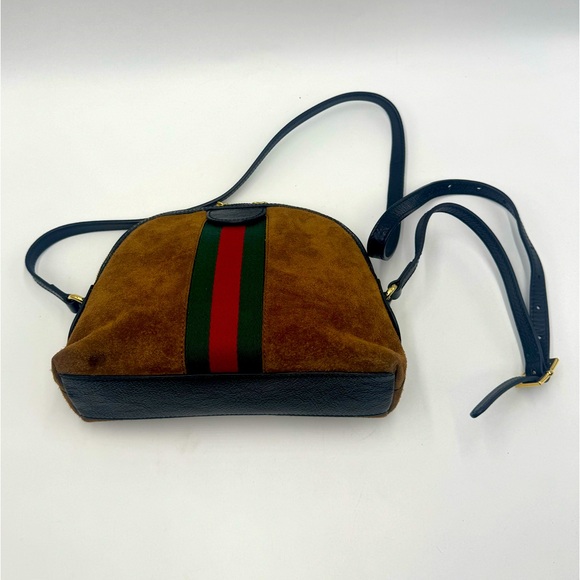 Auth Gucci Ophidia Dome Half Moon Web Cognac Brown Suede Small Crossbody Bag Ex+ - Picture 6 of 16